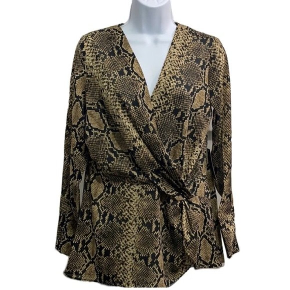 Y2K Boston Proper Blouse Size XS Reptile-Print Snakeskin Blouse Boho Neutral